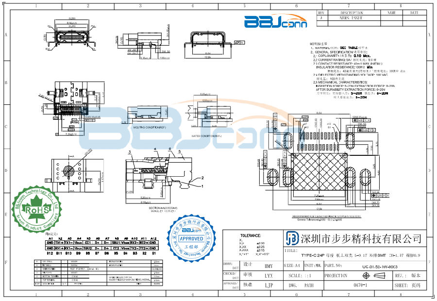 77-1(77TYPE-C 24P 母座 板上双壳 L=9.17 双排SMT  CH=1.57 锡脚0.9==UC.01.52-1W-0003).png